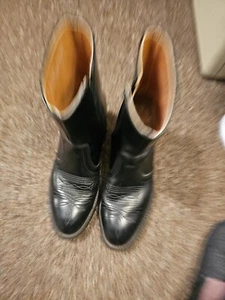 Mens Black Leather Zip Cowboy Western Boots Size 8D - Picture 1 of 5