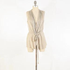 Blusa Robert Rodriguez 10 Beige Cuentas Seda Gasa Cintura Corbata Sin Mangas  - Imagen 1 de 7