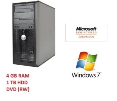 DELL TOWER PC 1TB HDD 4GB RAM WINDOWS 7 DESKTOP DVDRW SAVE £300 CHEAP SALE - Image 1 of 4