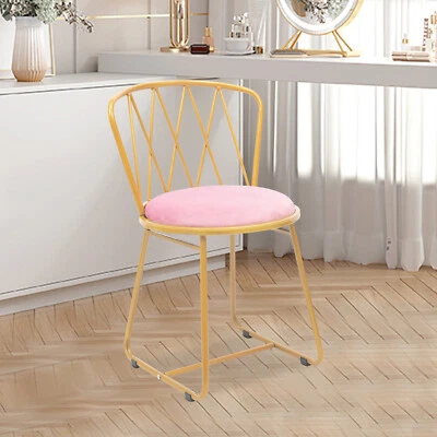 Silla tocador de maquillaje silla con respaldo rosa con cojín suave para dormitorio salón de uñas Foto 1 de 4