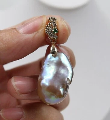 Enorme collar con correa de cuero de perlas barrocas moradas 18 pulgadas regalo impecable P666 Foto 1 de 3