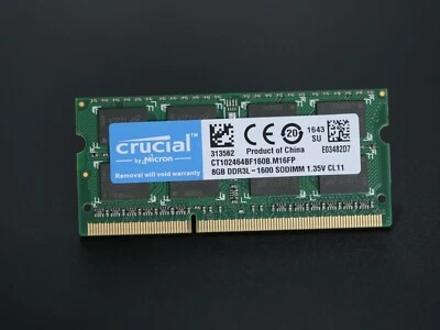 Crucial CT102464BF160B 8GB 1.35V PC3L-12800S DDR3L 1600MHz 204-Pin Laptop Memory - Image 1 of 4
