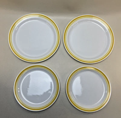 4 Vtg 80s Corelle CITRUS 10.25" Dinner & 8.5" Salad Plates Yellow Stripe Band - Image 1 of 4