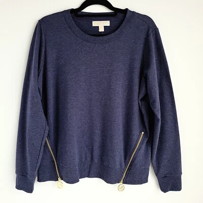 Sudadera Pullover Michael Kors Para Mujer L Azul Marino Cremallera Dobladillo Acentos Nueva Con Etiquetas Foto 1 de 4