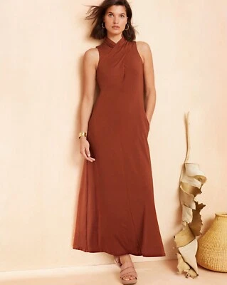 Maxi Vestido Para Mujer Garnet Hill Cuello Simulado Tejido Naranja Óxido Marrón Grande Minimalista Foto 1 de 4