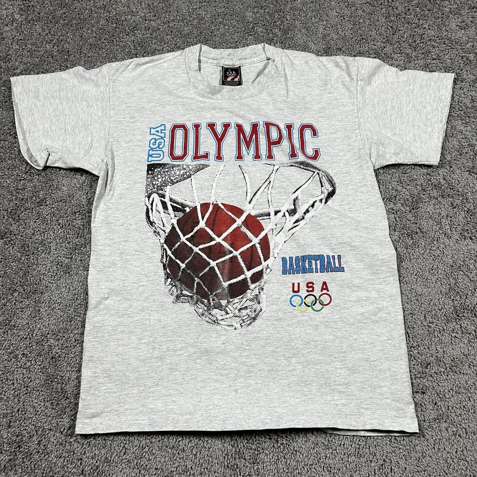 Camiseta de baloncesto olímpica vintage de Estados Unidos gris mediana hecha en Estados Unidos Foto 1 de 4