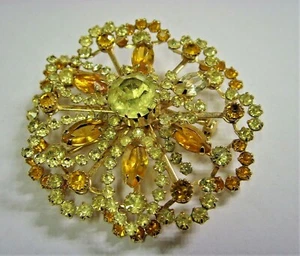 Vintage Faux Topas Strass Schmuck goldfarben Sunburst Pelzmantel Brosche 50641 - Bild 1 von 5