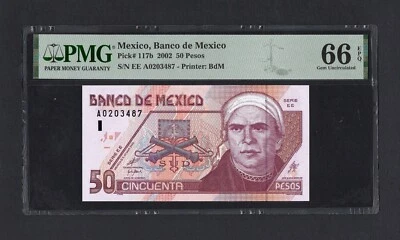 Mexico 50 Pesos 2002 P117b  Uncirculated Grade 66 - Image 1 of 2