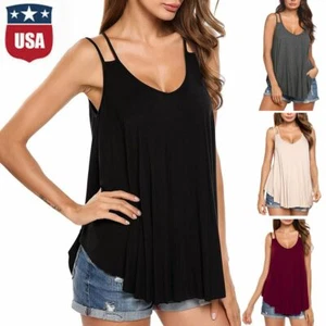 Women Plus Size Camisole Tank Top Loose Fit V Neck Double Spaghetti Strap Top - Picture 1 of 19