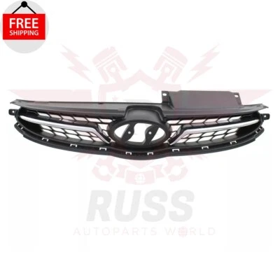 New Front Grille Assembly Black & Chrome Plastic Fits 2011-2013 Hyundai Elantra - Imagem 1 de 4