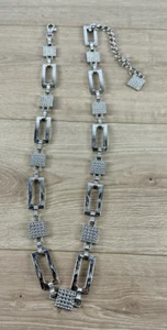 Vintage silberfarbener Kettengliedergürtel - geometrische rechteckige Glieder - verstellbare Taille - Bild 1 von 8