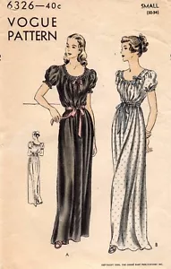VOGUE Misses' Patrón 1940 Camisón 6326 Talla S - Imagen 1 de 1