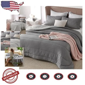 Modern Light Grey Twin/XLL Reversible Bedding Set - Soft & Durable Comfort - Picture 1 of 9