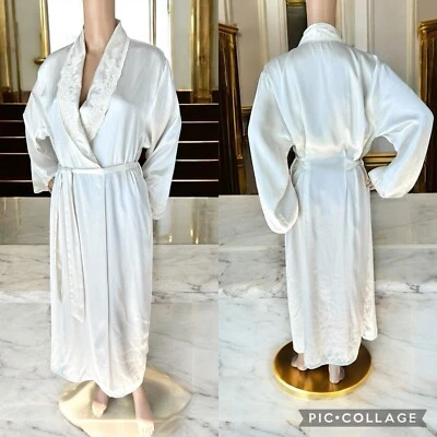 Cinturón kimono vintage Jones New York marfil satinado sedoso bordado M/L Foto 1 de 4