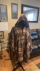Stripe Shawl Poncho Cape Wrap WOMENS ONE SIZE Brown/Black With Hood - Picture 1 of 9