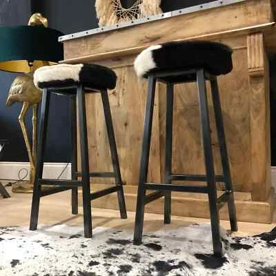 Black and White Genuine Cowhide Luxury Bar Stools (pair) - Image 1 of 4