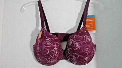 ADVERTENCIAS ESTO NO ES UN SUJETADOR ~ SUJETADOR CON AROS ACOLCHADO FLORAL PÚRPURA ~ Mujer 34C ~ Nuevo con etiquetas Foto 1 de 4