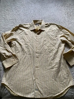 Camisa masculina listrada manga longa Bachrach amarela tamanho 16.5 32/33 - Imagem 1 de 4