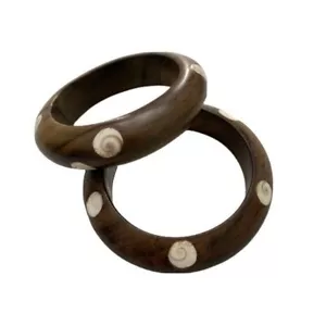 Handmade Wood & Shiva Shell Bangle Set of 2 - Picture 1 of 6
