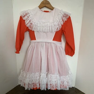 De Colección Vestido Delantal Avenue para Niños Volantes Encaje Talla 7 Punto Rojo Círculo Concurso Niñas Foto 1 de 4