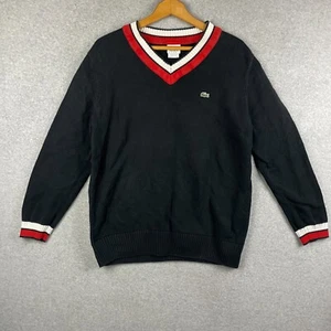 Vintage Lacoste Sport Sweater Men 5 Black Red White V Neck Tennis Varsity Preppy - Picture 1 of 14