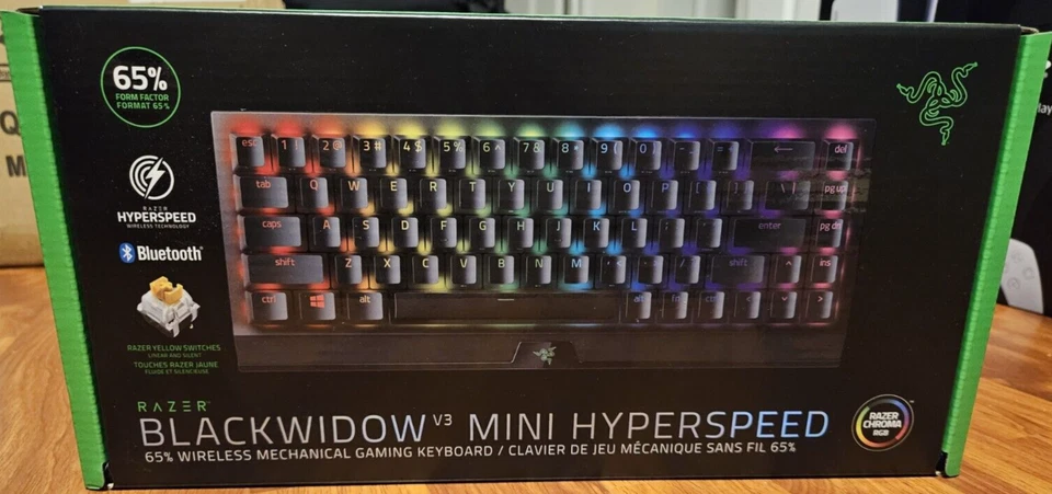Razer Blackwidow V3 Mini Hyperspeed 65% Wireless with Yellow Switches Brand New - Image 1 of 1