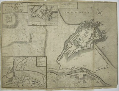 1706 map The Plan of the Town & Castle of Nice Duke of Berwick siege 14.5x19" - Imagem 1 de 4