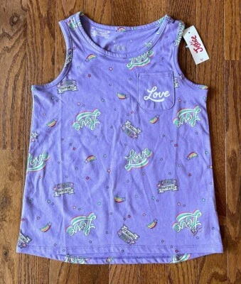 Justice Girls' Sleeveless T-Shirt Tank Top, Purple, Rainbow Print, Size 8. NWT! - Image 1 of 4