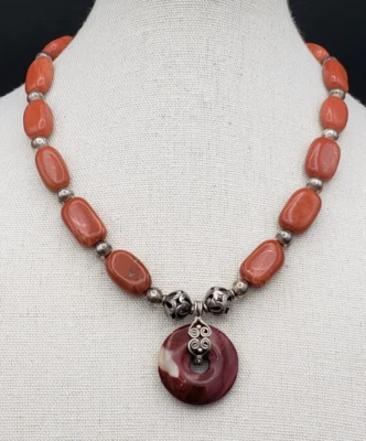 Colgante Cornalina Vintage en Jaspe Rojo Plata de Ley 925 Collar 15" Foto 1 de 4