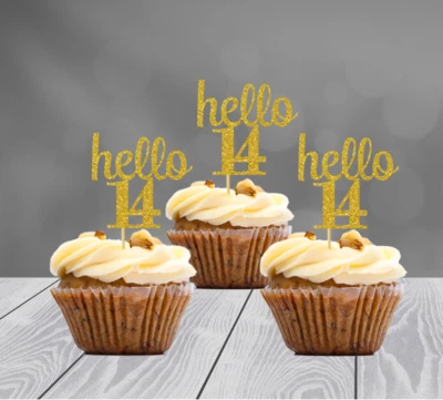 Decoración 14 Cumpleaños Brillo Cupcake Toppers (JUEGO de 12) 20 Colores Disponibles Foto 1 de 2
