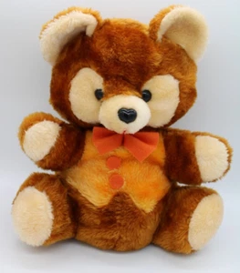 VTG Personality Plush Bear Brown Tuxedo Orange BowTie Pot Belly 14" Heart Nose - Picture 1 of 20