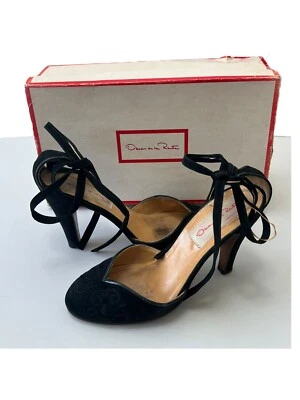 De Colección Oscar De La Renta Chris Line Tacones 7.5 Negro Hollywood Regency Moda Años 80 Foto 1 de 4