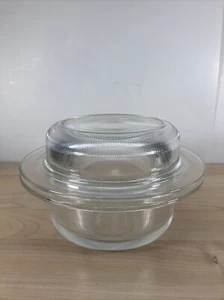 Vintage Heller 2 pc Ribbed Glass 1QT Casserole dish USA Unique MCM Cooking Bowl - Picture 1 of 9