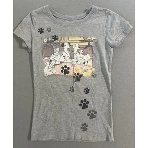 Disney T-Shirt Girls Small 6-6X Gray 101 Dalmatians Puppy Paw Print Casual  - Picture 1 of 4