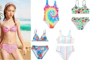 NWT GIRLS 13-14 MULTICOLOR BOHEMIAN FLOWERS, TIE DYE & GINGHAM BIKINI ASSORTMENT - Picture 1 of 41