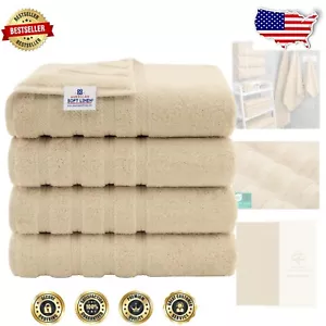 Beige Hotel-Style 4 Count 27x54 inch Bath Towels - Soft & Absorbent Cotton - Picture 1 of 11