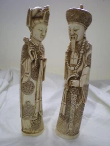 Estatuilla Estatua Hombre Mujer Emperador Esposa Mujer Resina Tallada China 11" Firmada De Colección - Imagen 1 de 13