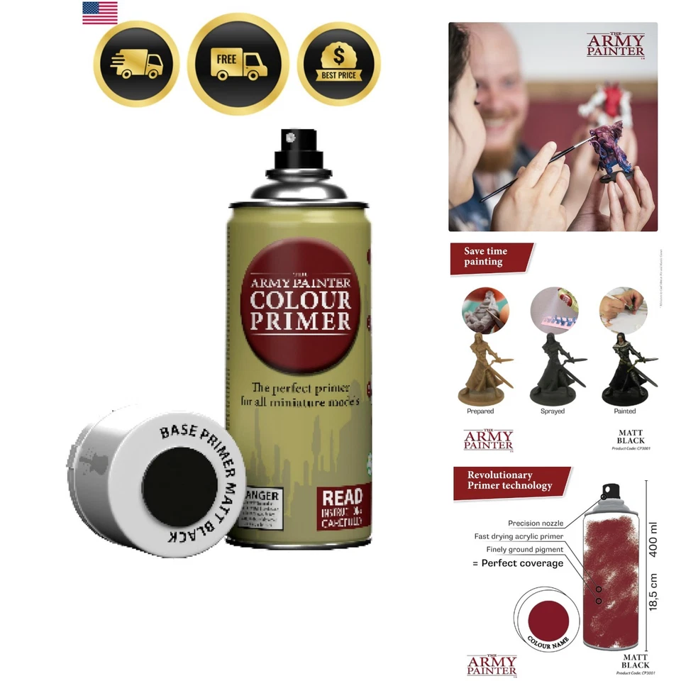 Acrylic Spray Primer Matt Black 400mL Miniatures Tabletop Boardgames - Image 1 of 4