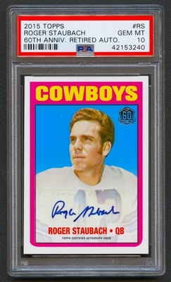 ROGER STAUBACH 2015 TOPPS ANIVERSARIO 1972 RC NOVATO REIMPRESIÓN AUTOMÁTICO SSP PSA 10 GEMA Foto 1 de 2