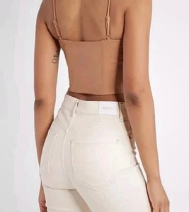 NEW Express Body Contour Faux Leather Corset Cropped Top Tank Cami Crop Tan XL - Picture 1 of 9