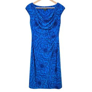 Lauren Ralph Lauren Dress Size 6 Cowl Neck Blue Stretch Ruched Sheath Stretch - Picture 1 of 13