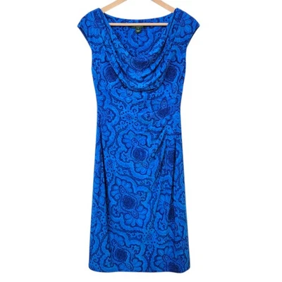 Lauren Ralph Lauren Dress Size 6 Cowl Neck Blue Stretch Ruched Sheath Stretch - Image 1 of 4