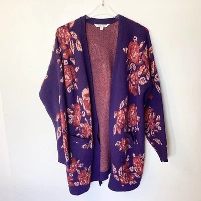 Pioneer Woman Floral Jacquard Open Front Cardigan - Purple/Red - XXL - Image 1 of 4