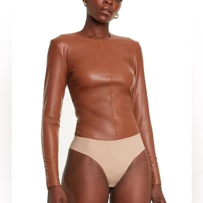 Commando Faux Leather Longsleeve Crew Bodysuit Brown Tan Small - Изображение 1 из 4