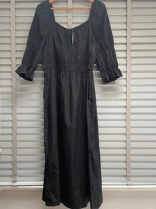 M&S Collection Black Off Shoulder Dress UK 20 Bardot Maxi Boho Peasant Cotton - Picture 1 of 10