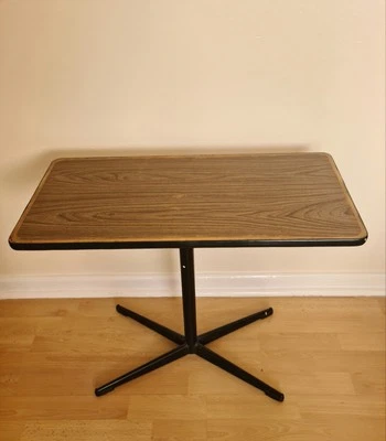VINTAGE METAL FRAME WOOD EFFECT SWIVEL TOP SIDE TABLE.  - Image 1 of 4