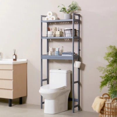 Over the Toilet Storage 3-Tier Bathroom Shelf Rack Space Saver Organizer Bamboo - Image 1 of 4