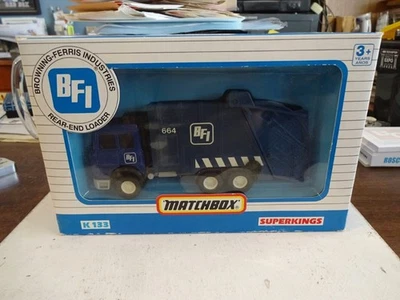 BFI MATCHBOX SUPERKING K-133 REAR LOAD GARBAGE TRUCK WITH BOX PLUS FREE SHIPPING - Image 1 of 4