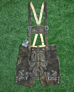 Men Custome Authentic Bavarian Lederhosen Short German Traditional Oktoberfest - Picture 1 of 3