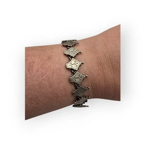 Bracciale maglia scudo argento metà secolo 50 pannelli incisi gioielli vintage - Foto 1 di 9